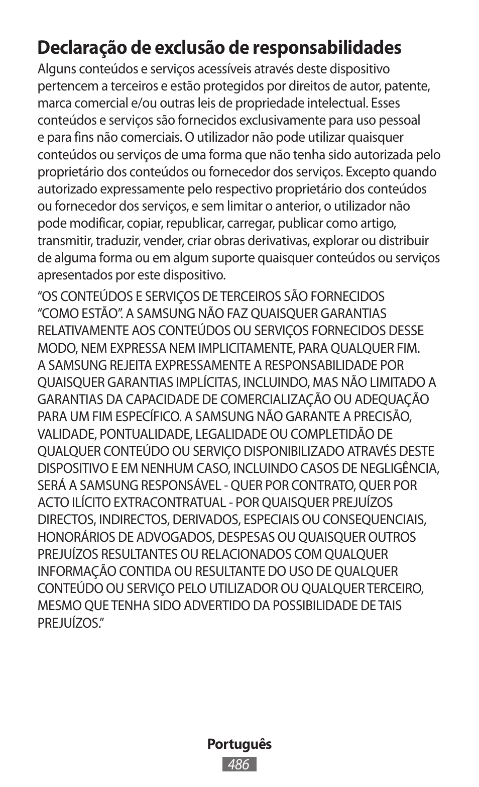 Declaração de exclusão de responsabilidades | Samsung GT-I8262 User Manual | Page 487 / 718