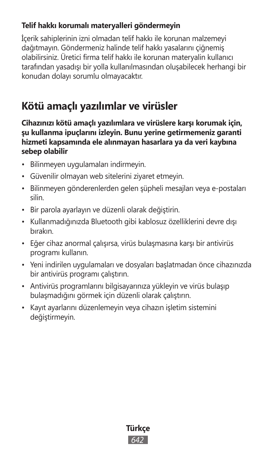 Kötü amaçlı yazılımlar ve virüsler | Samsung GT-I8262 User Manual | Page 643 / 718