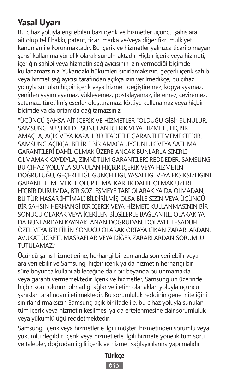 Yasal uyarı | Samsung GT-I8262 User Manual | Page 646 / 718