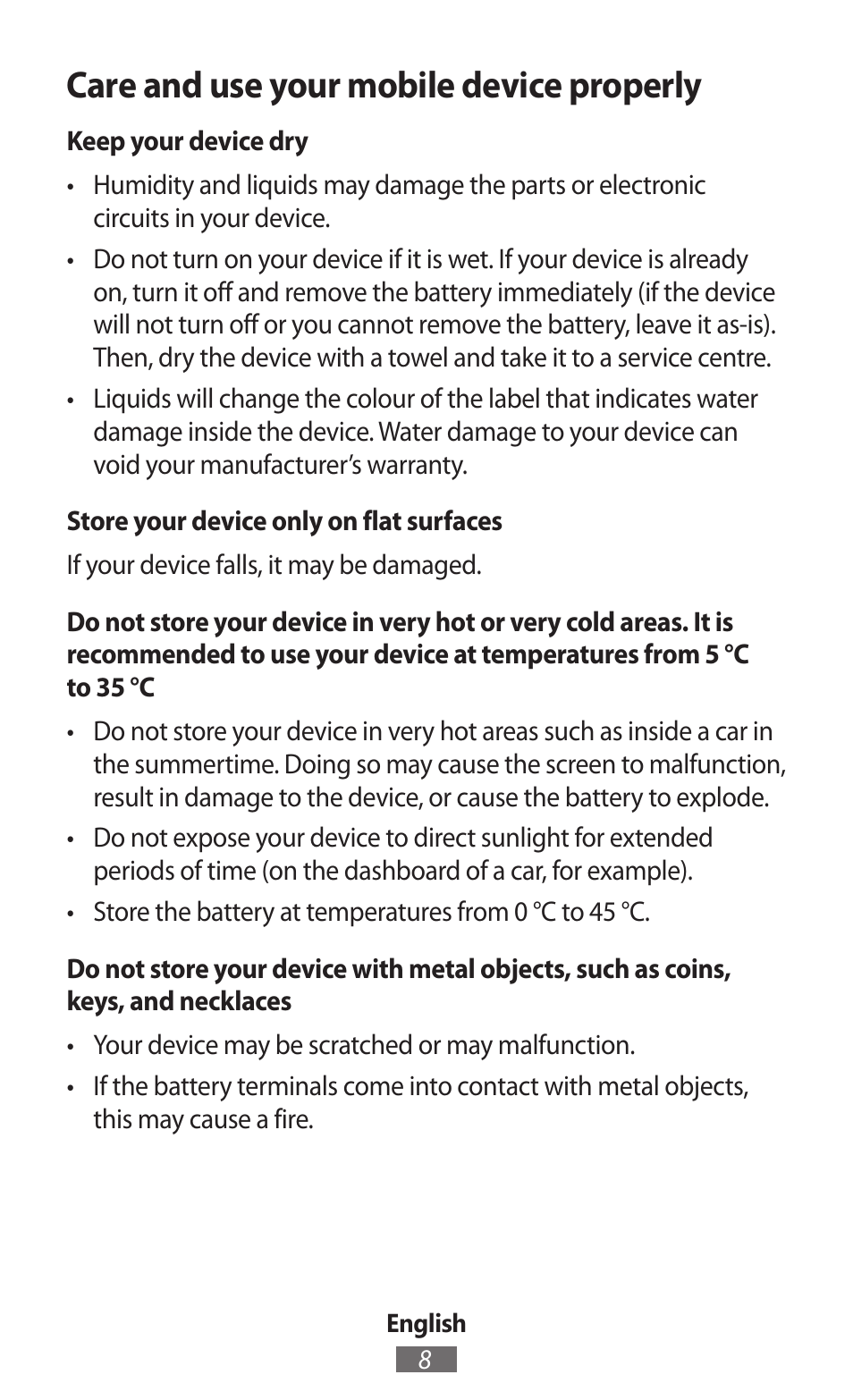 Care and use your mobile device properly | Samsung GT-I8262 User Manual | Page 9 / 718