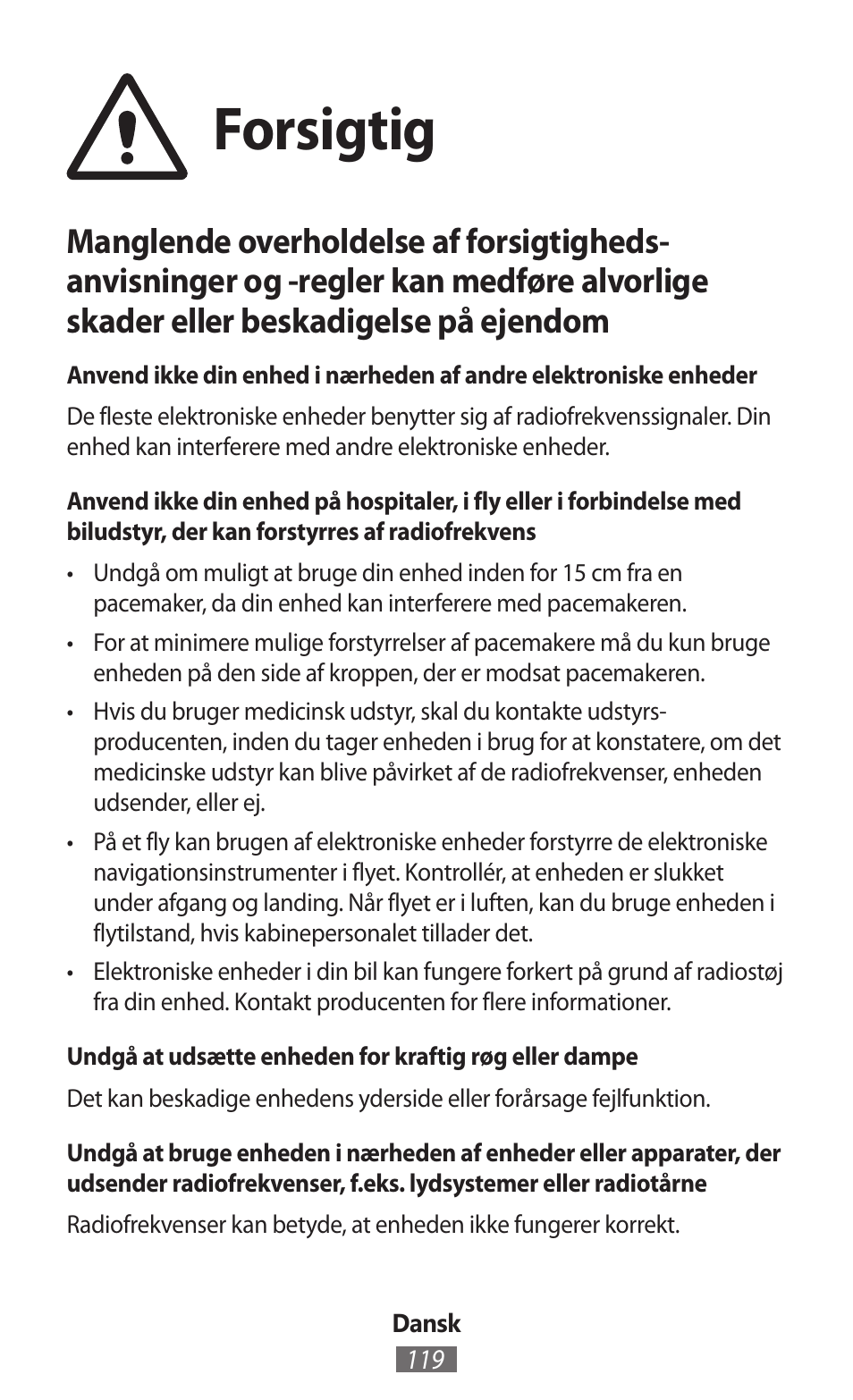 Forsigtig | Samsung SM-R350 User Manual | Page 120 / 605