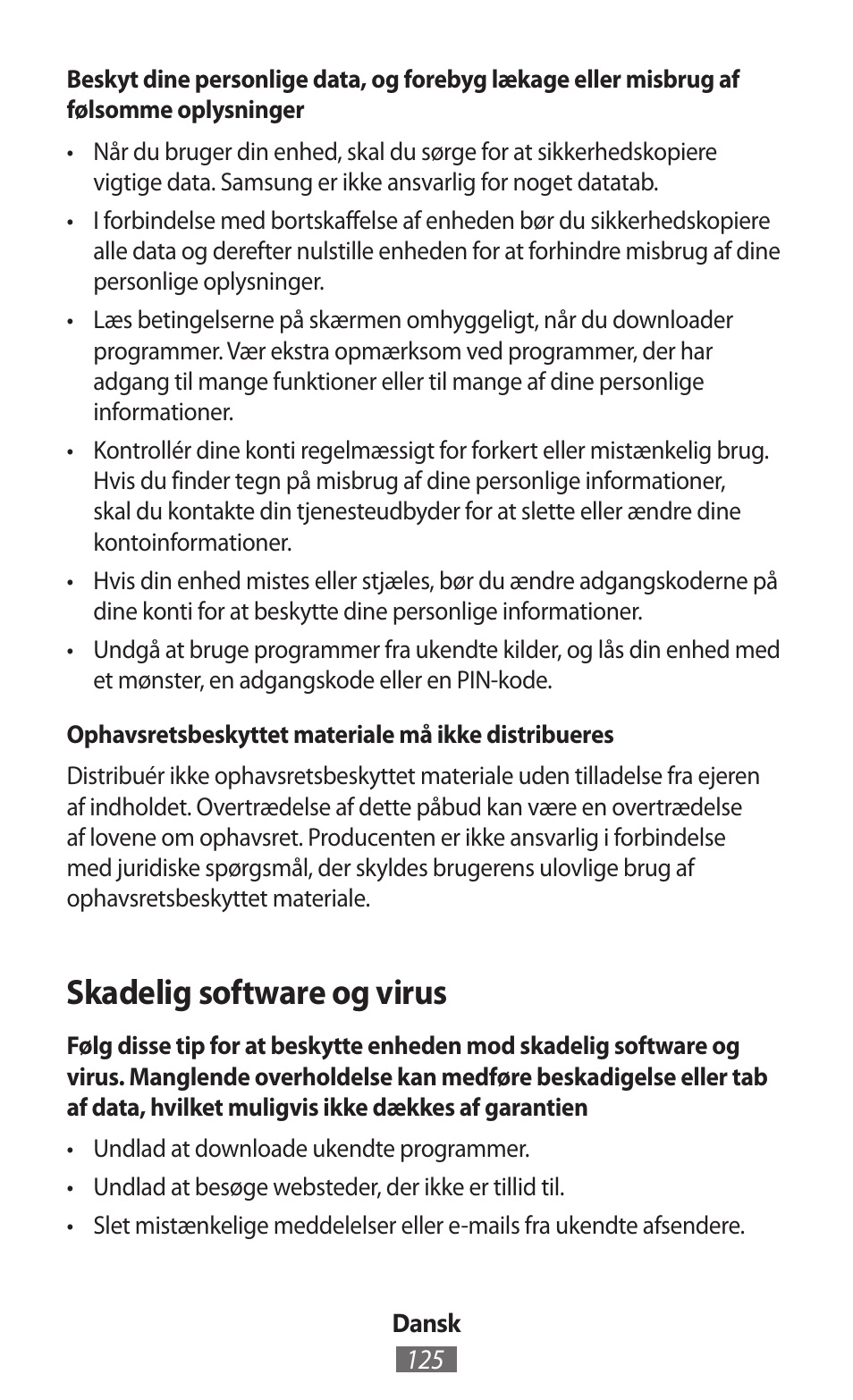 Skadelig software og virus | Samsung SM-R350 User Manual | Page 126 / 605