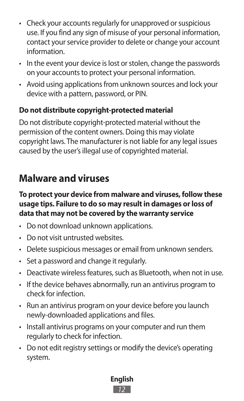 Malware and viruses | Samsung SM-R350 User Manual | Page 13 / 605