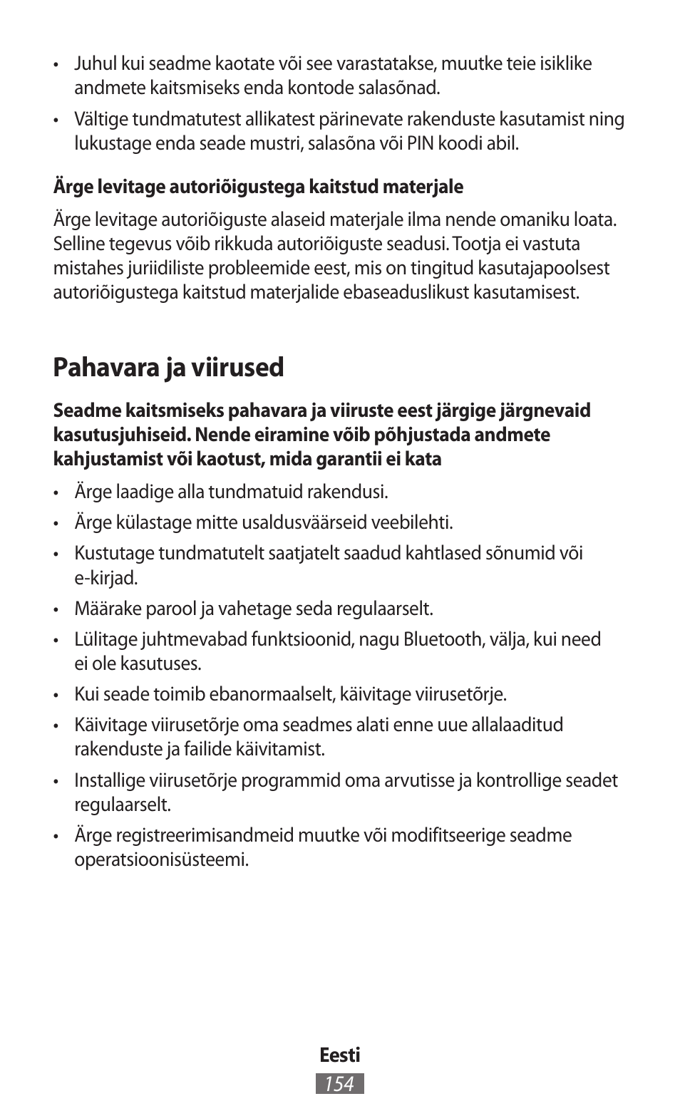 Pahavara ja viirused | Samsung SM-R350 User Manual | Page 155 / 605
