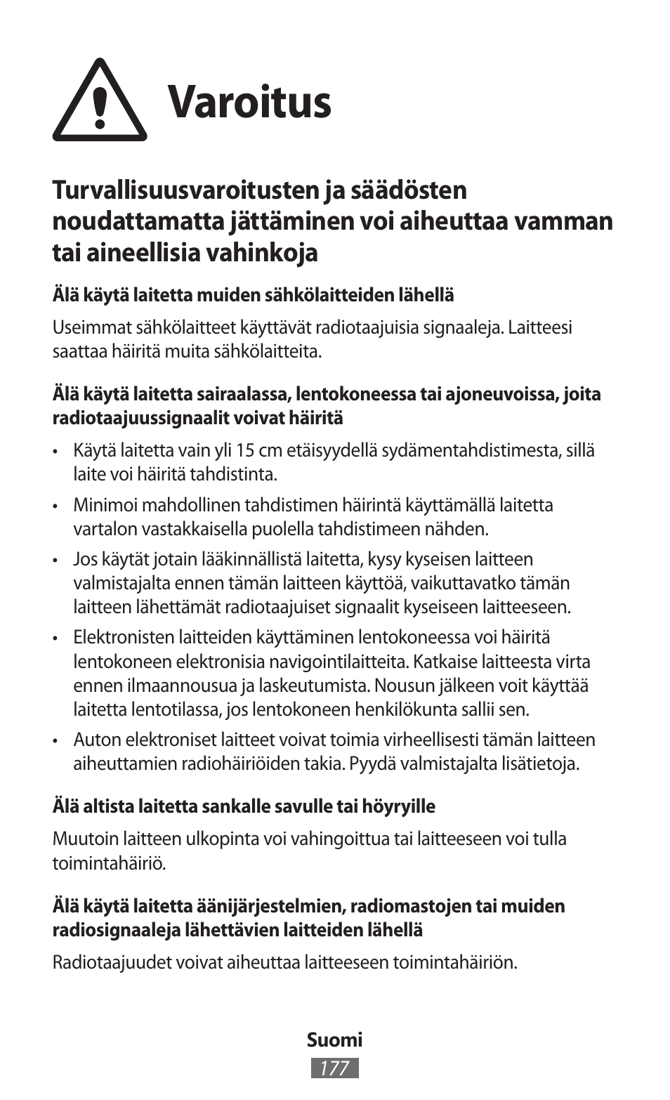 Varoitus | Samsung SM-R350 User Manual | Page 178 / 605