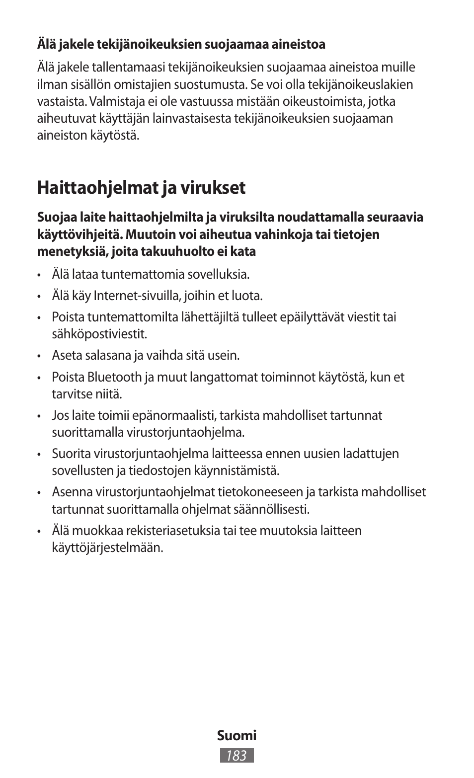 Haittaohjelmat ja virukset | Samsung SM-R350 User Manual | Page 184 / 605