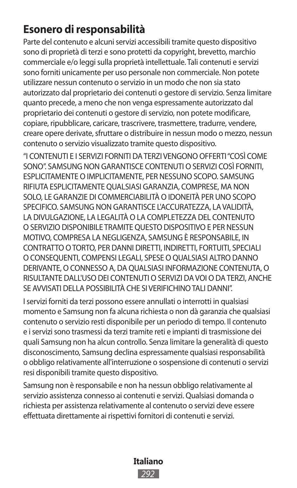 Esonero di responsabilità | Samsung SM-R350 User Manual | Page 293 / 605