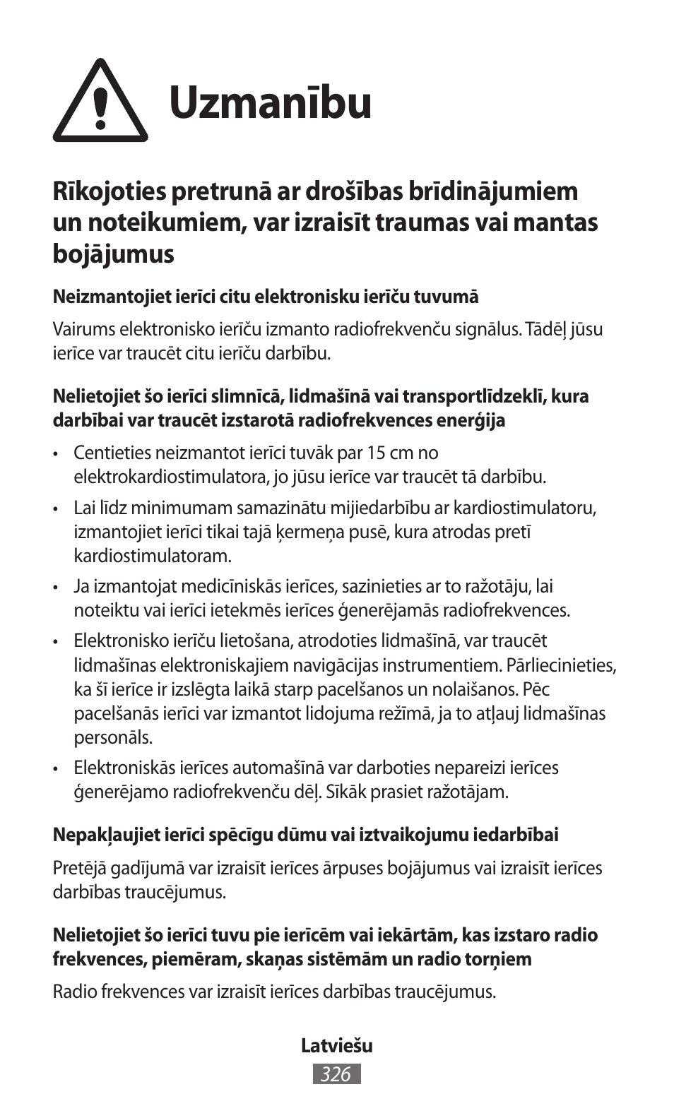 Uzmanību | Samsung SM-R350 User Manual | Page 327 / 605