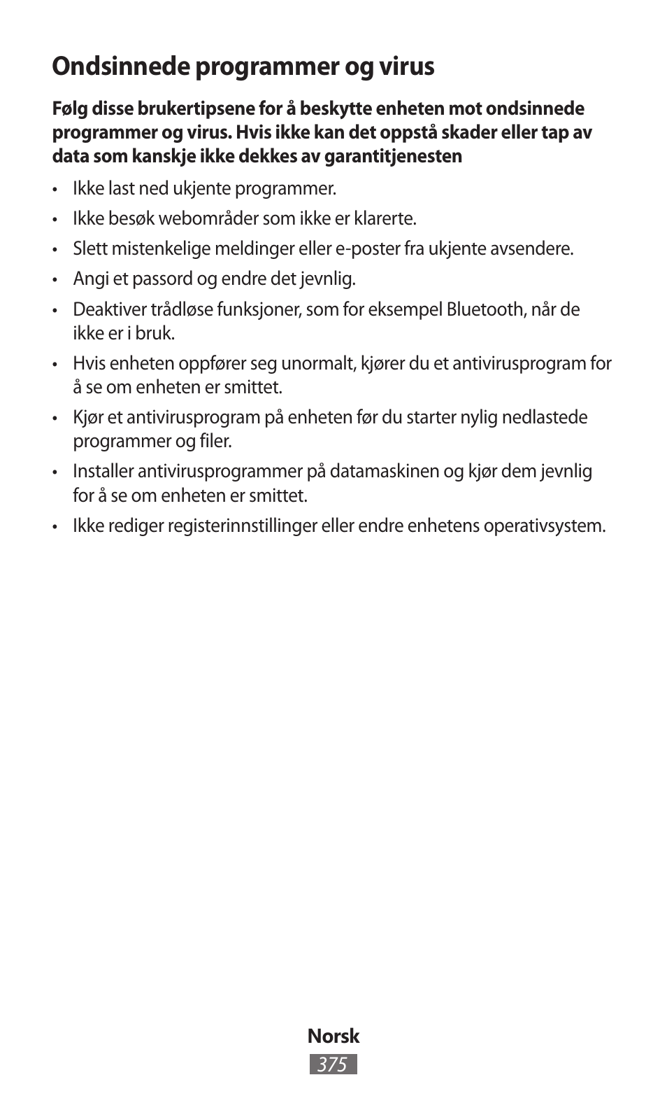 Ondsinnede programmer og virus | Samsung SM-R350 User Manual | Page 376 / 605