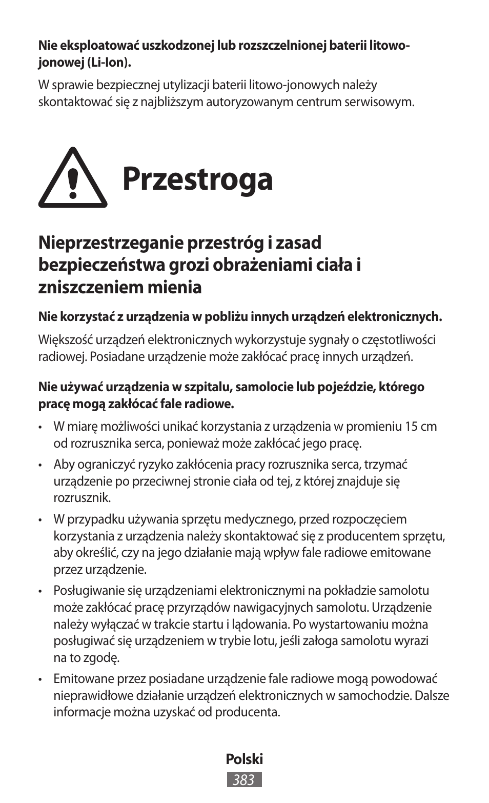 Przestroga | Samsung SM-R350 User Manual | Page 384 / 605