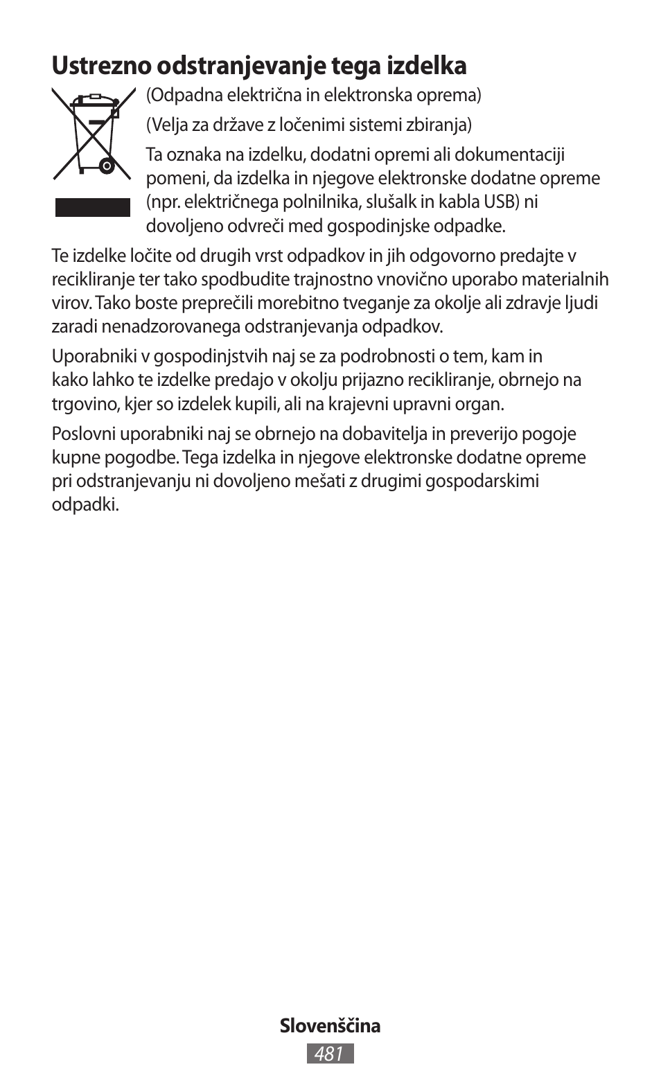 Ustrezno odstranjevanje tega izdelka | Samsung SM-R350 User Manual | Page 482 / 605