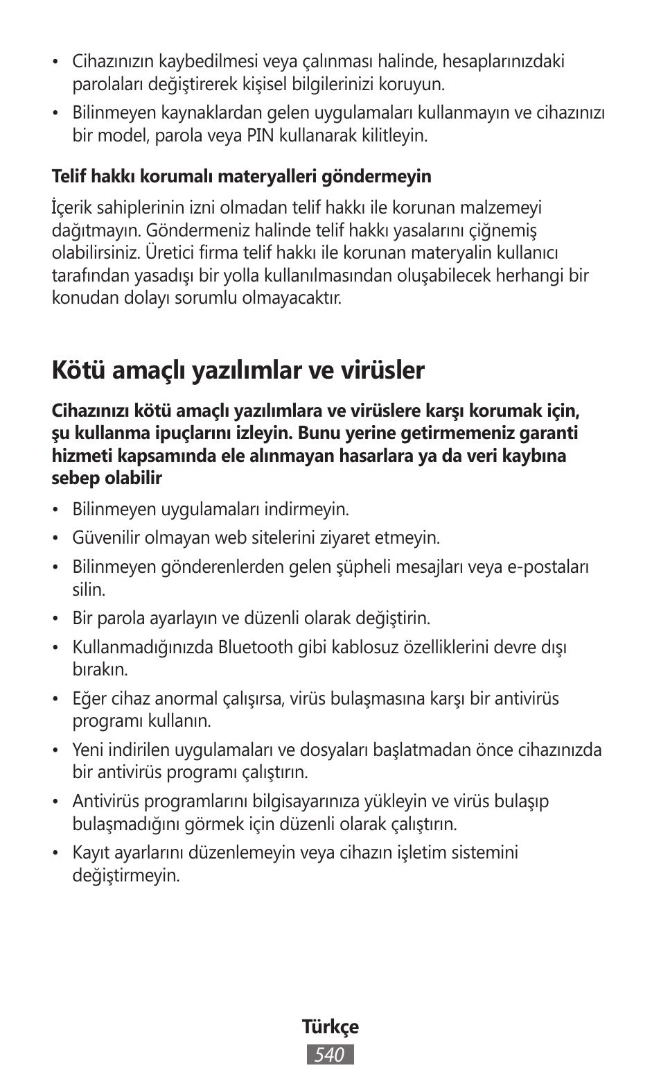 Kötü amaçlı yazılımlar ve virüsler | Samsung SM-R350 User Manual | Page 541 / 605