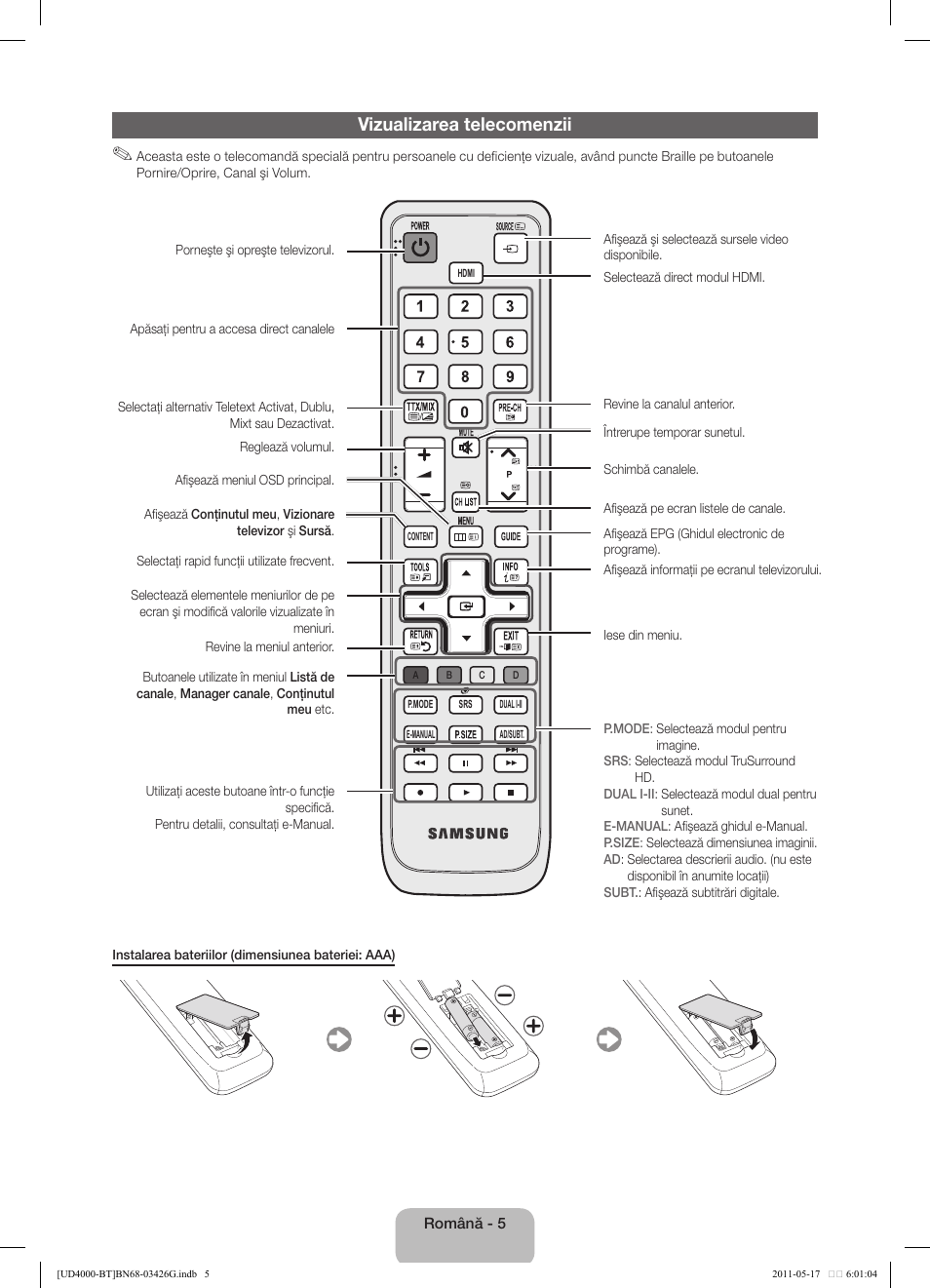 Vizualizarea telecomenzii | Samsung UE32D4000NW User Manual | Page 117 / 146