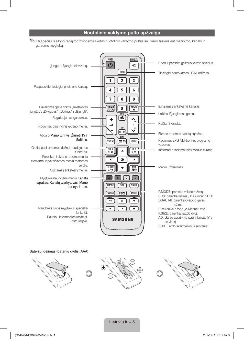 Nuotolinio valdymo pulto apžvalga | Samsung UE32D4000NW User Manual | Page 85 / 146