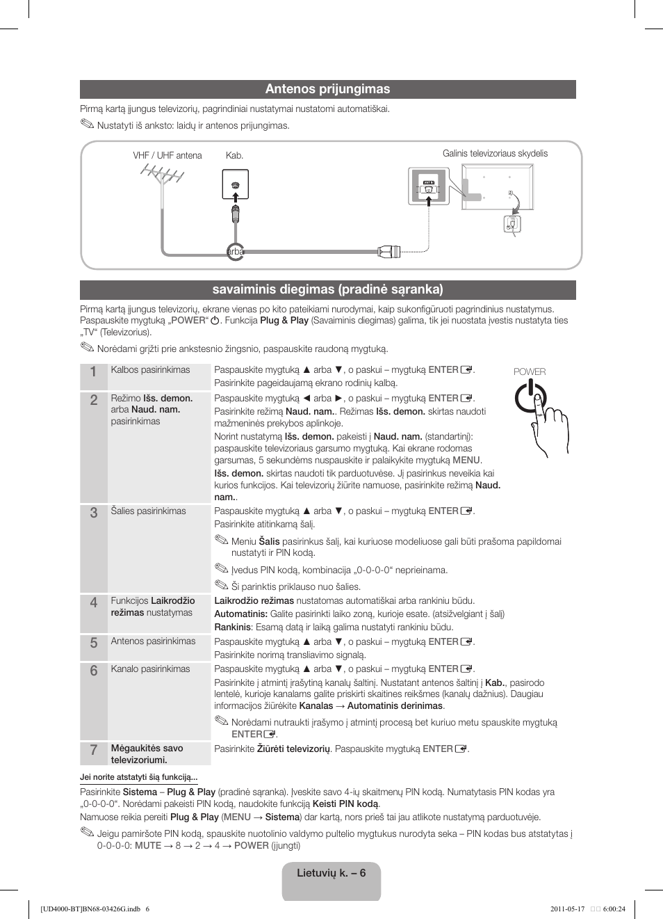 Antenos prijungimas, Savaiminis diegimas (pradinė sąranka) | Samsung UE32D4000NW User Manual | Page 86 / 146