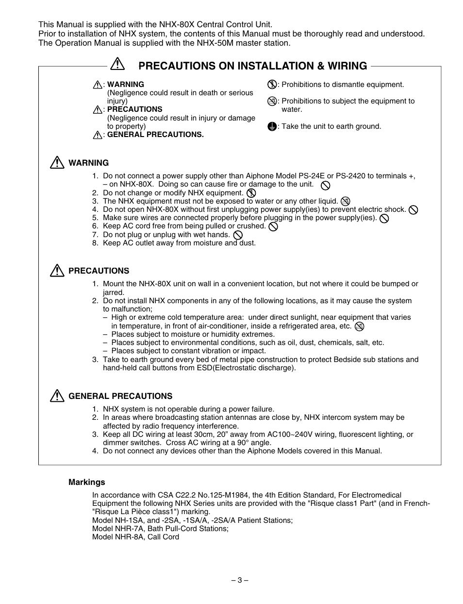 Precautions on installation & wiring | Aiphone 83873900 0602 E User Manual | Page 3 / 32