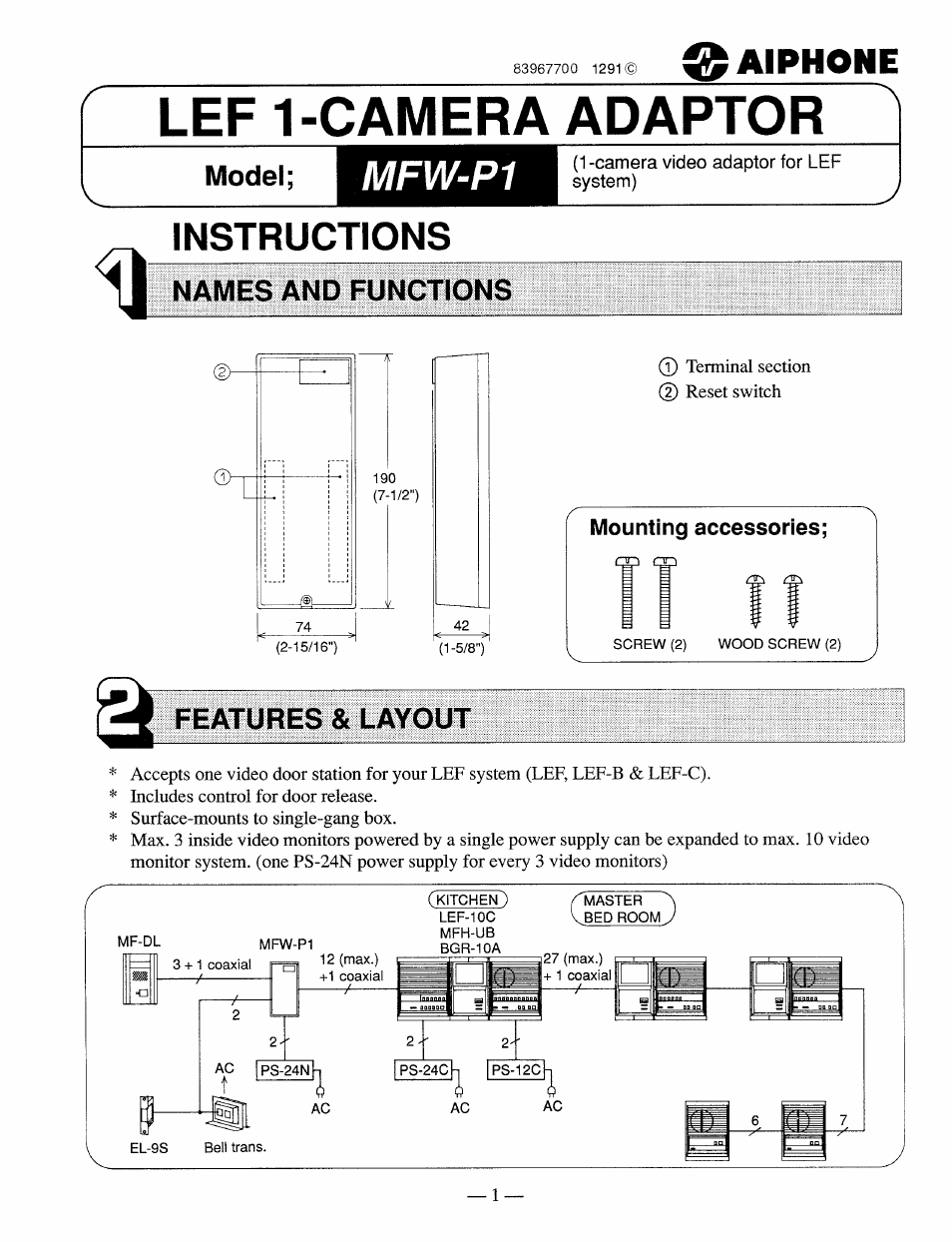 Aiphone MFW-P1 User Manual | 6 pages