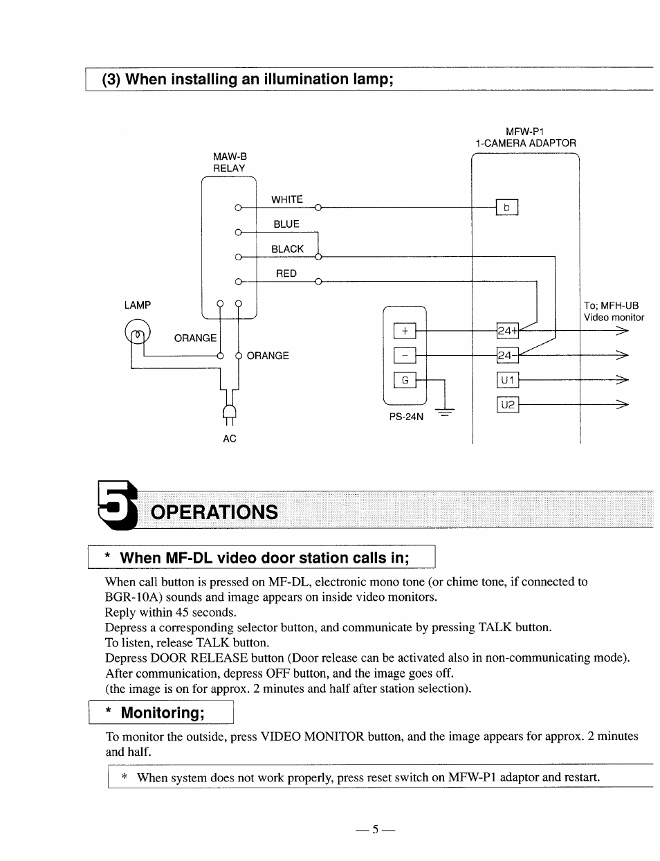 3) when installing an iliumlnation lamp, Operations | Aiphone MFW-P1 User Manual | Page 5 / 6