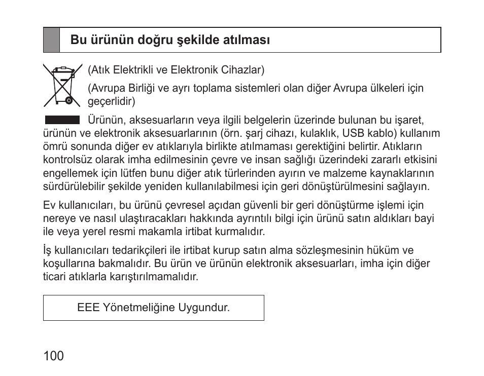 Bu ürünün doğru şekilde atılması | Samsung BHM3200 User Manual | Page 102 / 158