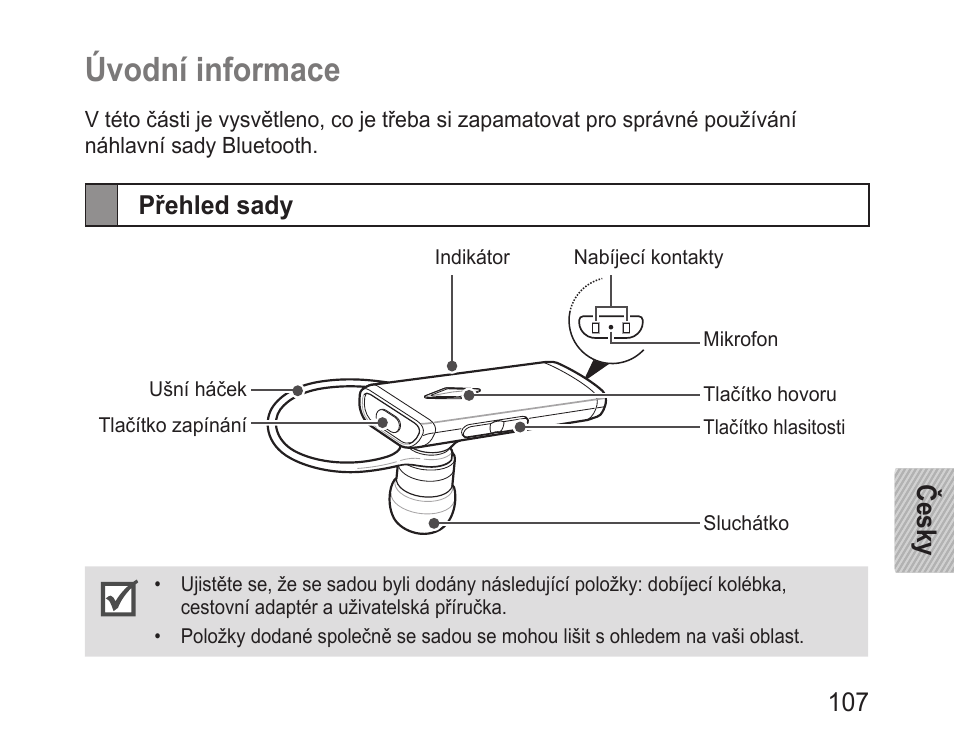 Úvodní informace, Přehled sady | Samsung BHM3200 User Manual | Page 109 / 158