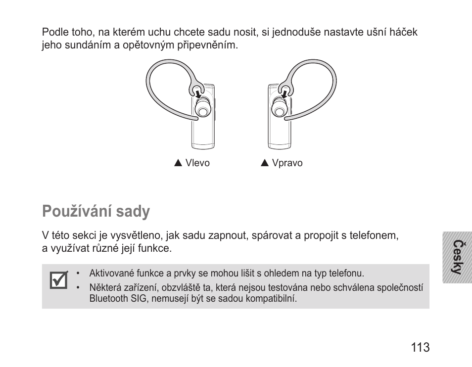 Používání sady | Samsung BHM3200 User Manual | Page 115 / 158