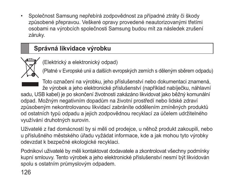 Správná likvidace výrobku | Samsung BHM3200 User Manual | Page 128 / 158