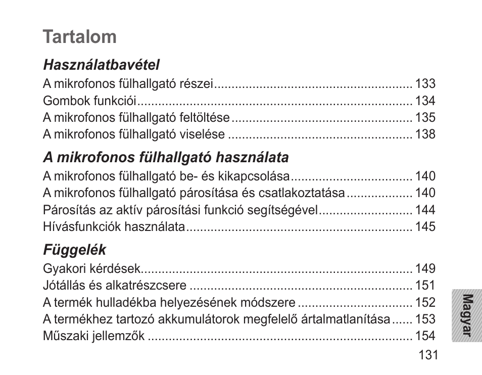 Magyar, Tartalom | Samsung BHM3200 User Manual | Page 133 / 158