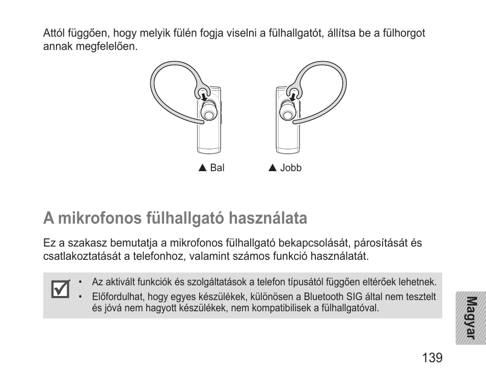 A mikrofonos fülhallgató használata | Samsung BHM3200 User Manual | Page 141 / 158