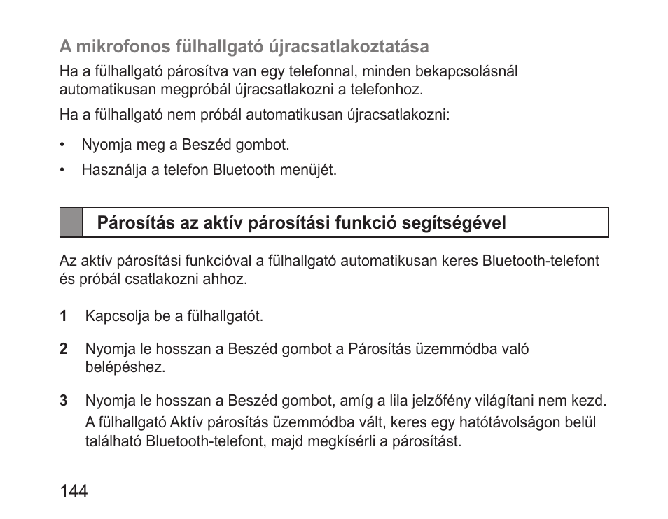 Párosítás az aktív párosítási funkció segítségével | Samsung BHM3200 User Manual | Page 146 / 158