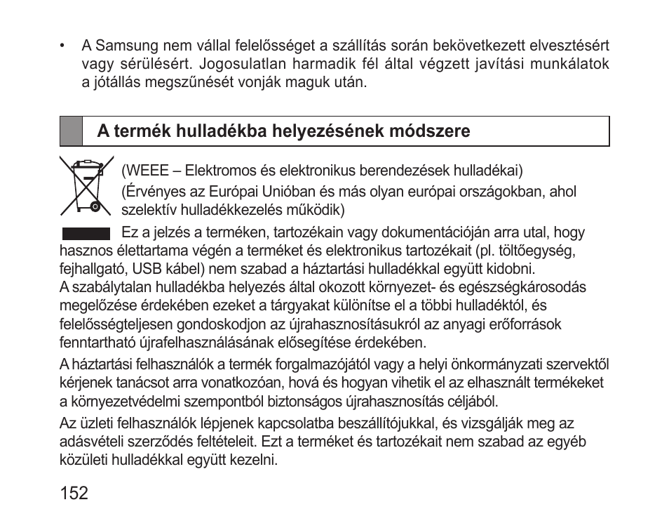 A termék hulladékba helyezésének módszere | Samsung BHM3200 User Manual | Page 154 / 158