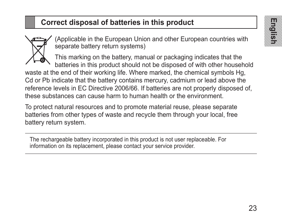 Correct disposal of batteries in this product | Samsung BHM3200 User Manual | Page 25 / 158