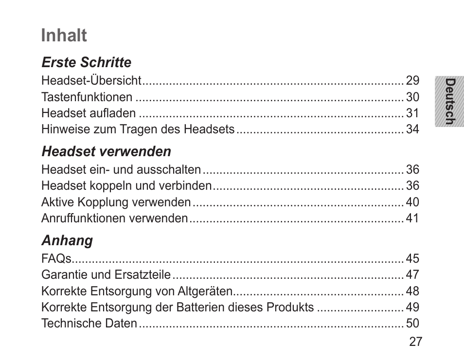 Deutsch, Inhalt | Samsung BHM3200 User Manual | Page 29 / 158