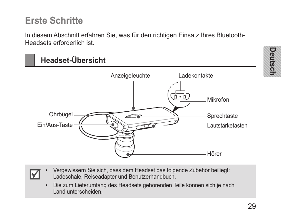 Erste schritte, Headset-übersicht | Samsung BHM3200 User Manual | Page 31 / 158