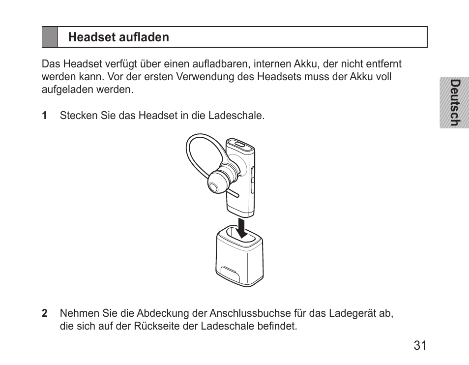 Headset aufladen | Samsung BHM3200 User Manual | Page 33 / 158