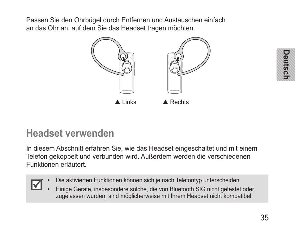 Headset verwenden | Samsung BHM3200 User Manual | Page 37 / 158