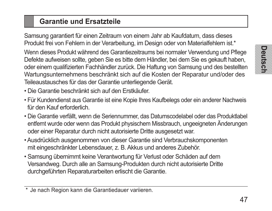 Garantie und ersatzteile | Samsung BHM3200 User Manual | Page 49 / 158