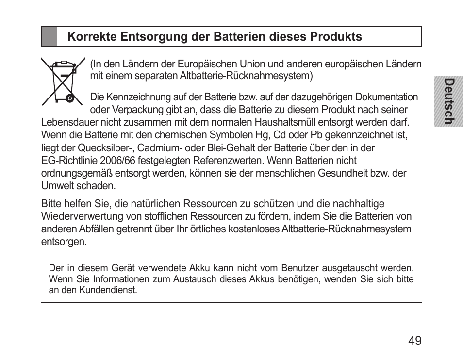 Korrekte entsorgung der batterien dieses produkts | Samsung BHM3200 User Manual | Page 51 / 158