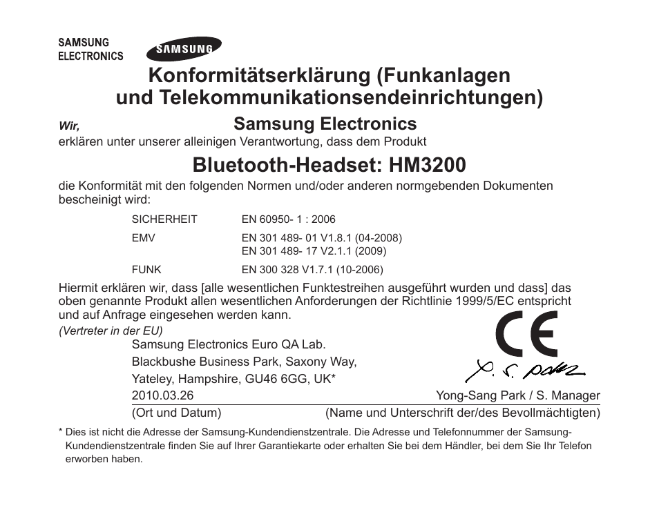 Bluetooth-headset: hm3200, Samsung electronics | Samsung BHM3200 User Manual | Page 53 / 158