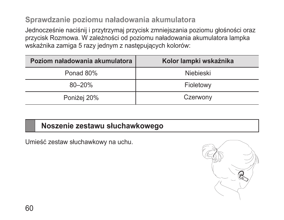 Noszenie zestawu słuchawkowego | Samsung BHM3200 User Manual | Page 62 / 158