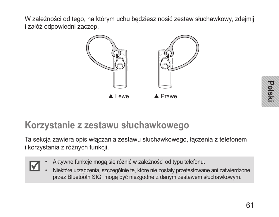 Korzystanie z zestawu słuchawkowego | Samsung BHM3200 User Manual | Page 63 / 158