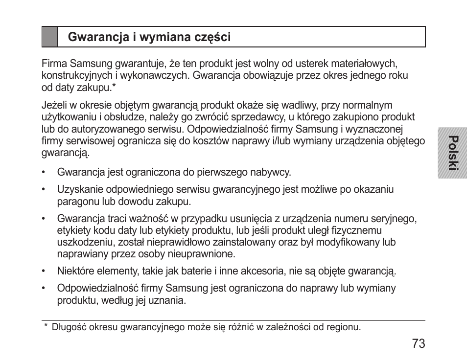 Gwarancja i wymiana części | Samsung BHM3200 User Manual | Page 75 / 158
