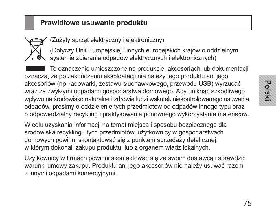 Prawidłowe usuwanie produktu | Samsung BHM3200 User Manual | Page 77 / 158