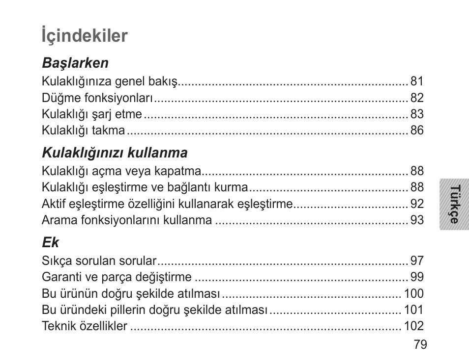 Türkçe, Içindekiler | Samsung BHM3200 User Manual | Page 81 / 158