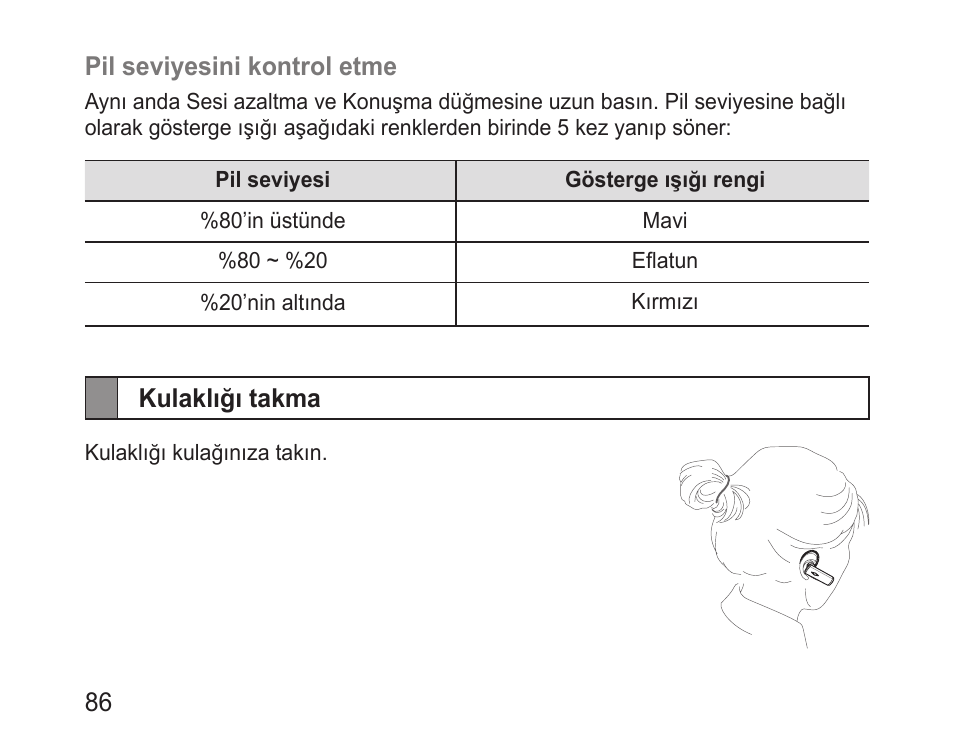 Kulaklığı takma | Samsung BHM3200 User Manual | Page 88 / 158