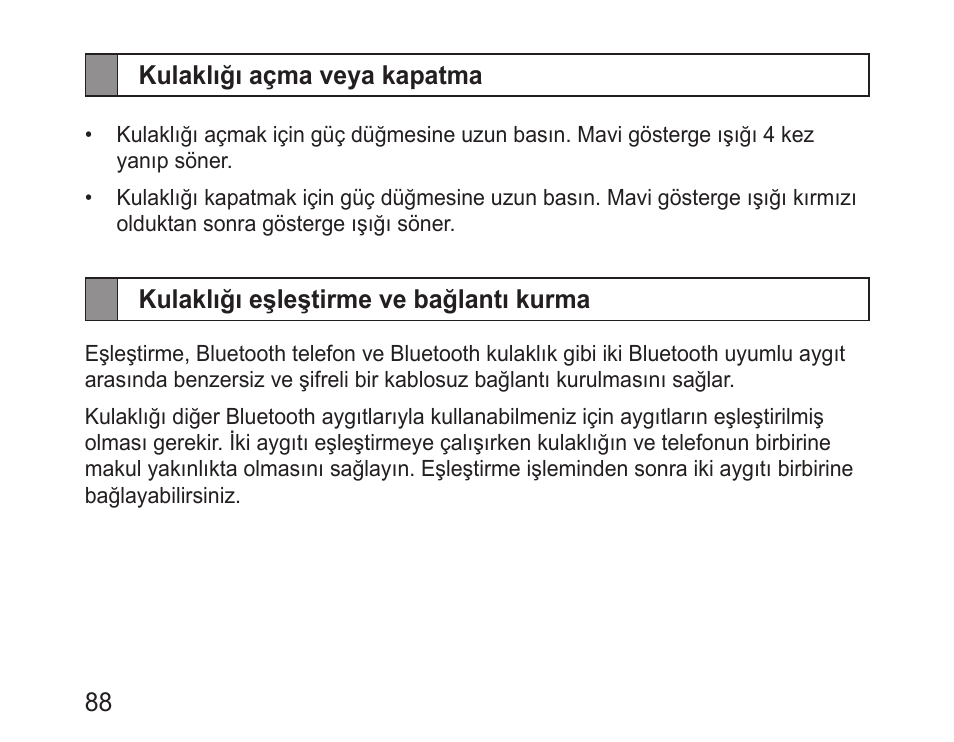 Kulaklığı açma veya kapatma, Kulaklığı eşleştirme ve bağlantı kurma | Samsung BHM3200 User Manual | Page 90 / 158