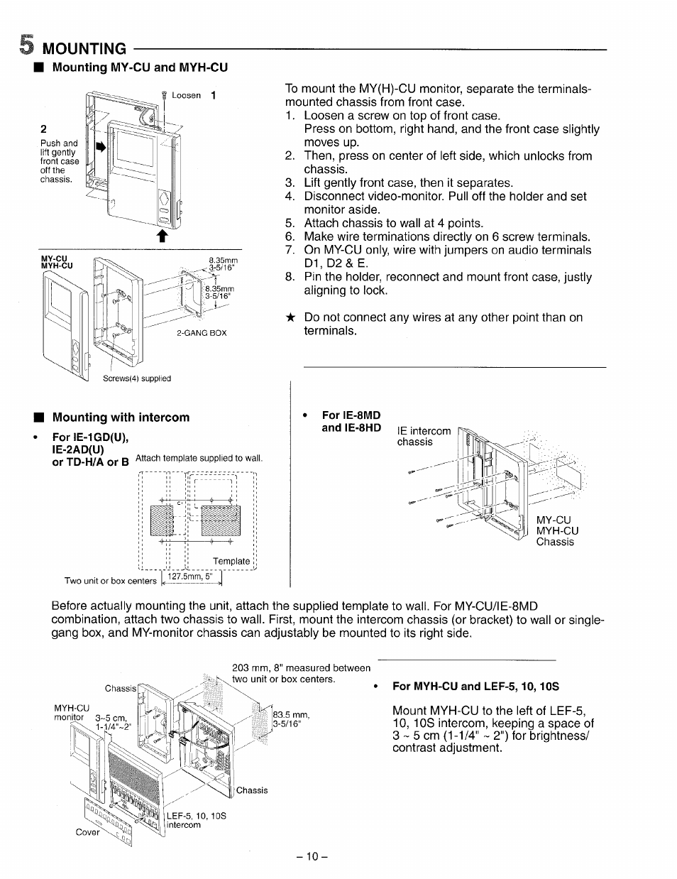 Mounting with intercom, Mounting | Aiphone My-Cu User Manual | Page 10 / 12