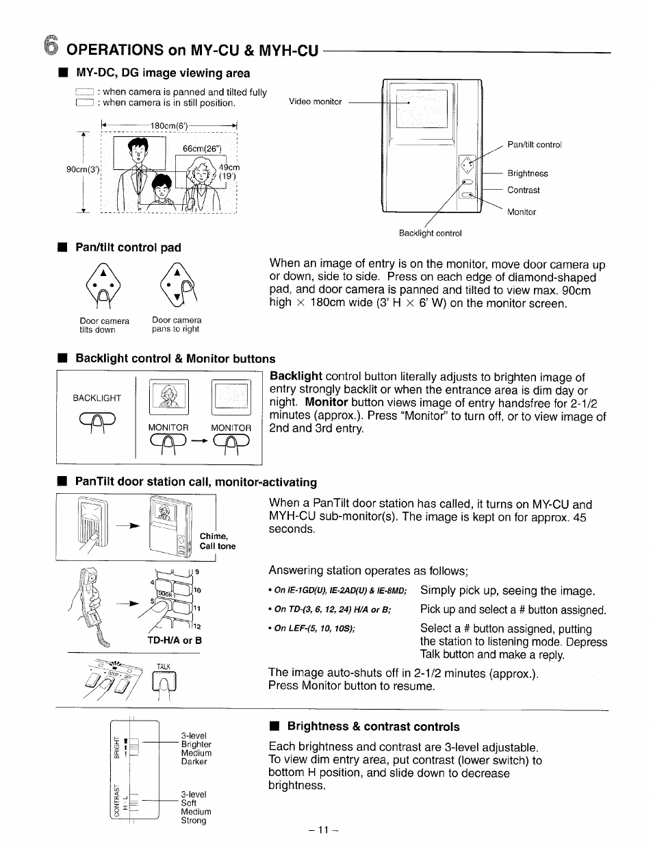 Pantilt door station cail, monitor-activating, Operations on my-cu & myh-cu | Aiphone My-Cu User Manual | Page 11 / 12
