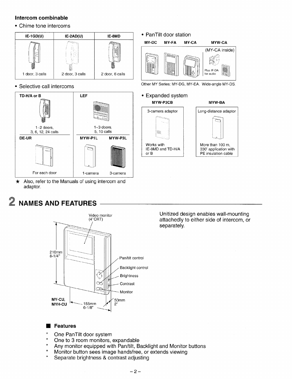 Intercom combinable, Features, Names and features | Aiphone My-Cu User Manual | Page 2 / 12