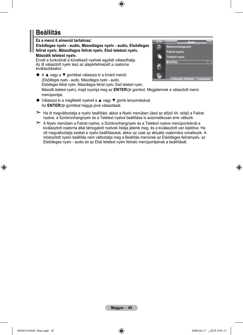 Beállítás | Samsung LE37A616A3F User Manual | Page 115 / 614