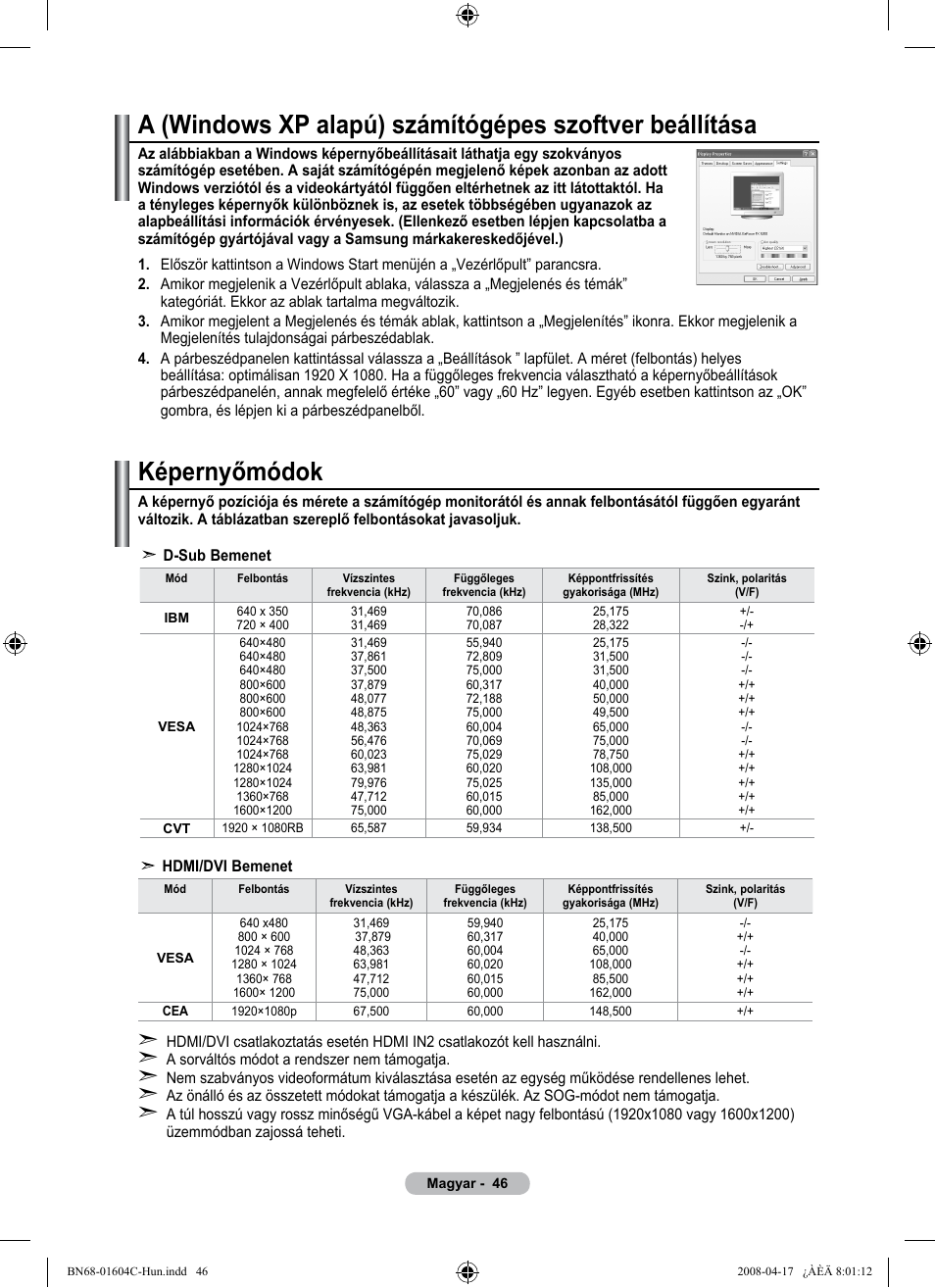 Képernyőmódok | Samsung LE37A616A3F User Manual | Page 116 / 614